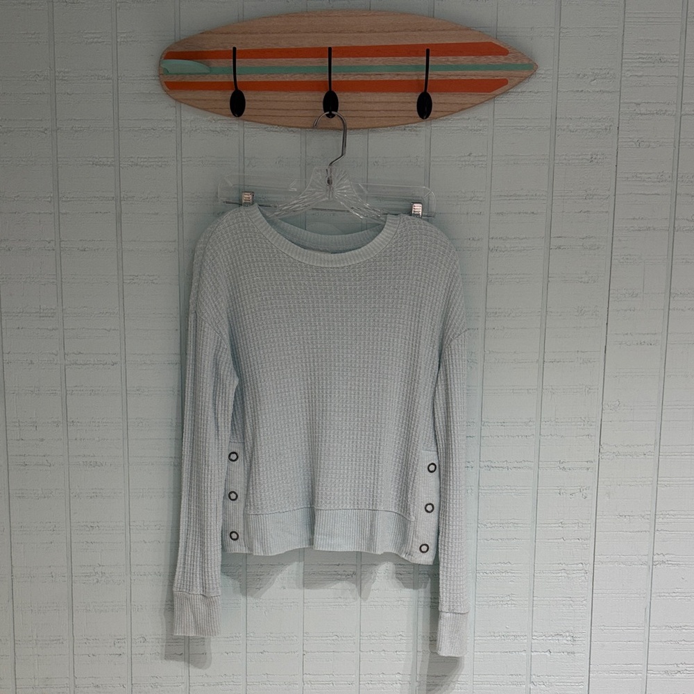 So Light Teal Waffle Knit Sweater